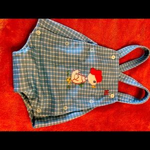 🍁Vintage child/baby blue plaid duck romper